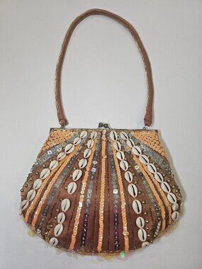 Vintage Moyna New York Hand Beaded Seashell and Sequins Shimmery Unique Bag